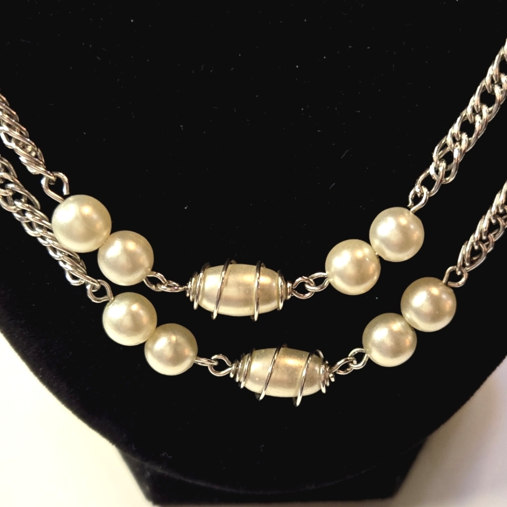 Faux Pearl Beaded Necklace and Earrings Set